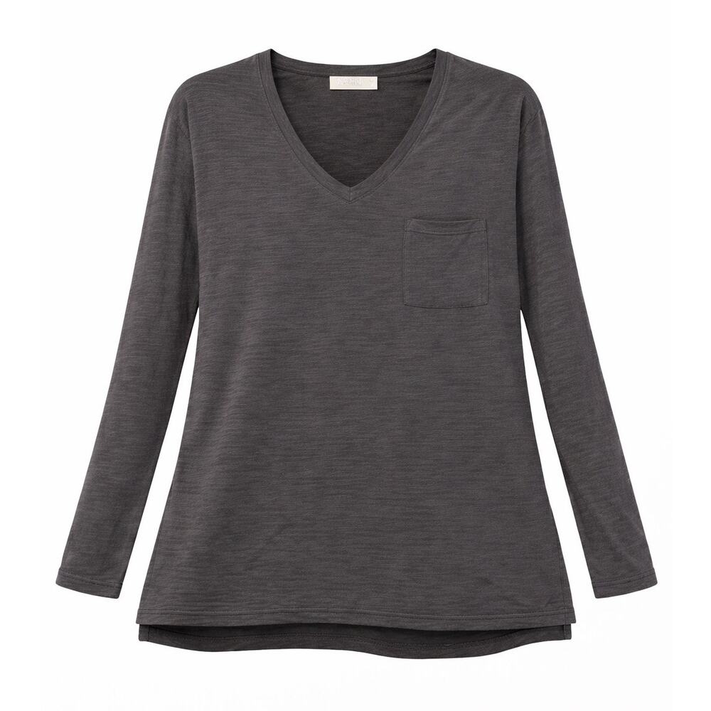 Nation LTD Gray V-Neck Long Sleeve Pocket Tee Women's Small Basic Top USA